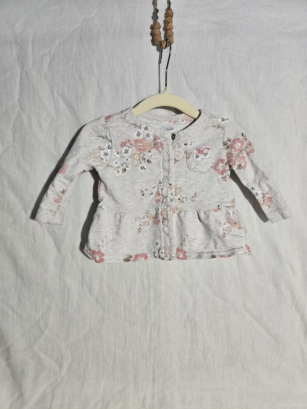 Carter's Heather Gray Floral Jacket- Pink Accents